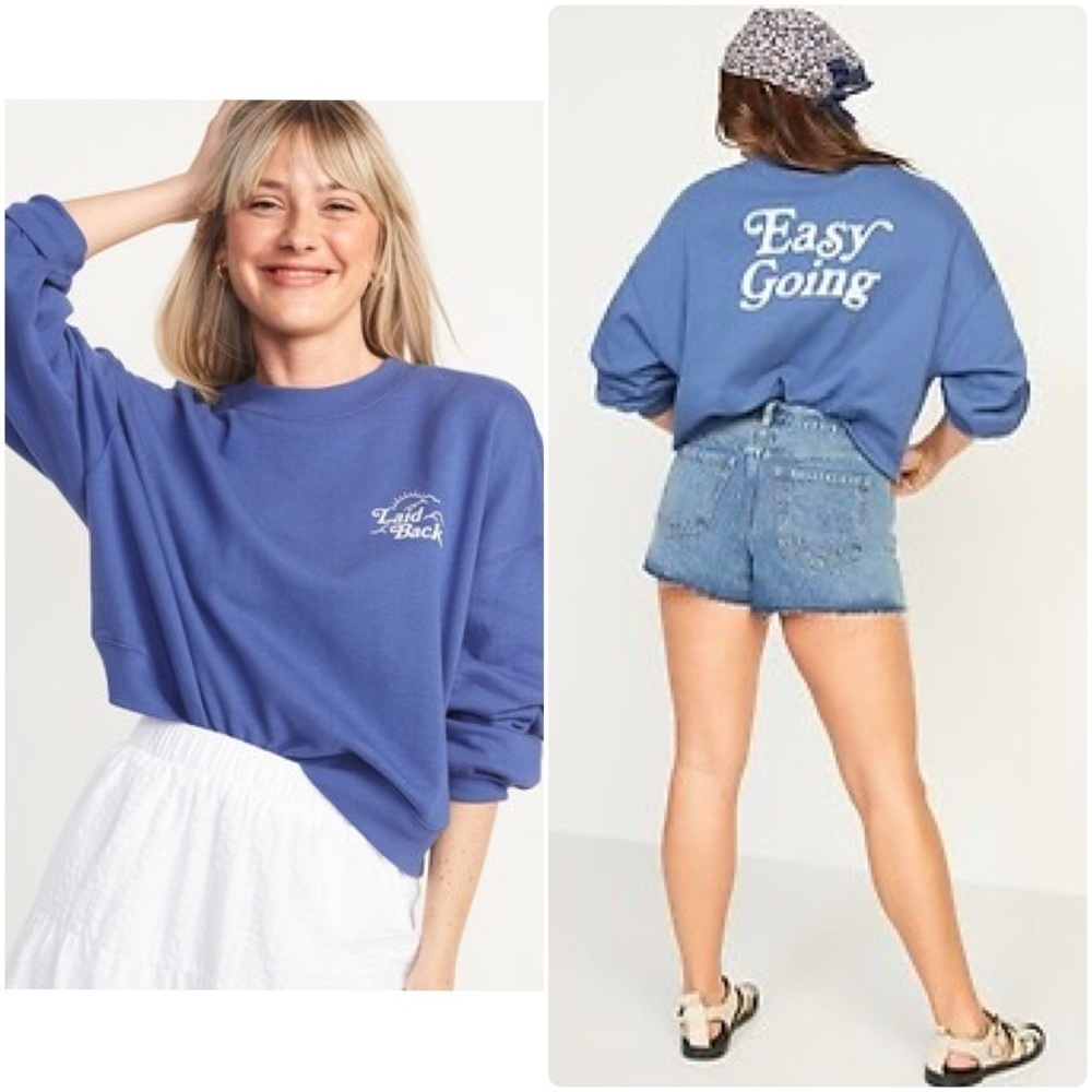 Old Navy Blue Crewneck Sweatshirt - "Easy Going" Graphic